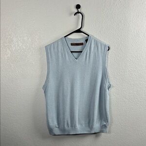 Perry Ellis Men’s Y2K V-Neck Light Blue Sweater Vest Vintage Sz L Cotton Blend